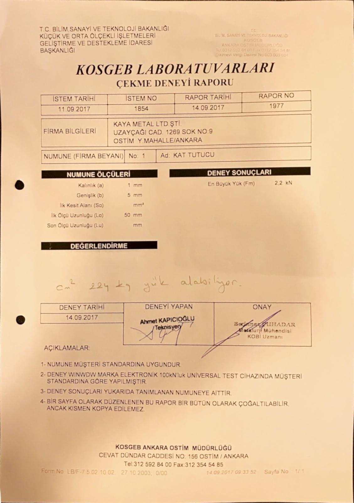 Kosgeb Dayanım Testi